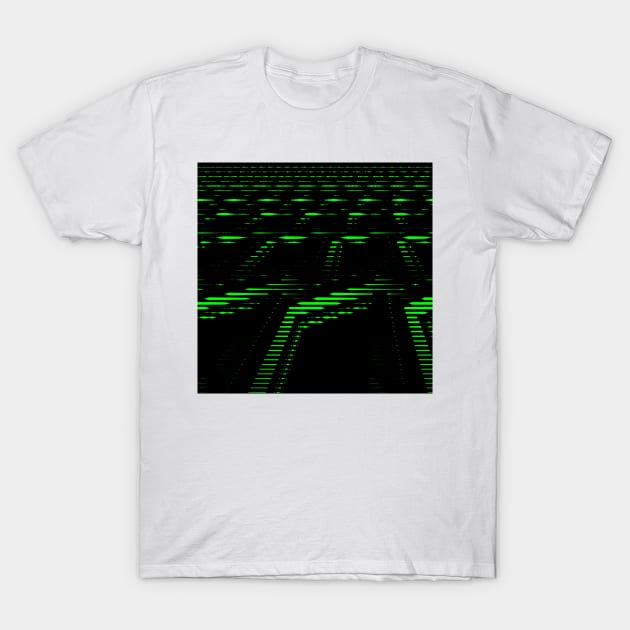 bright green halftone line puzzle on black background T-Shirt by mister-john